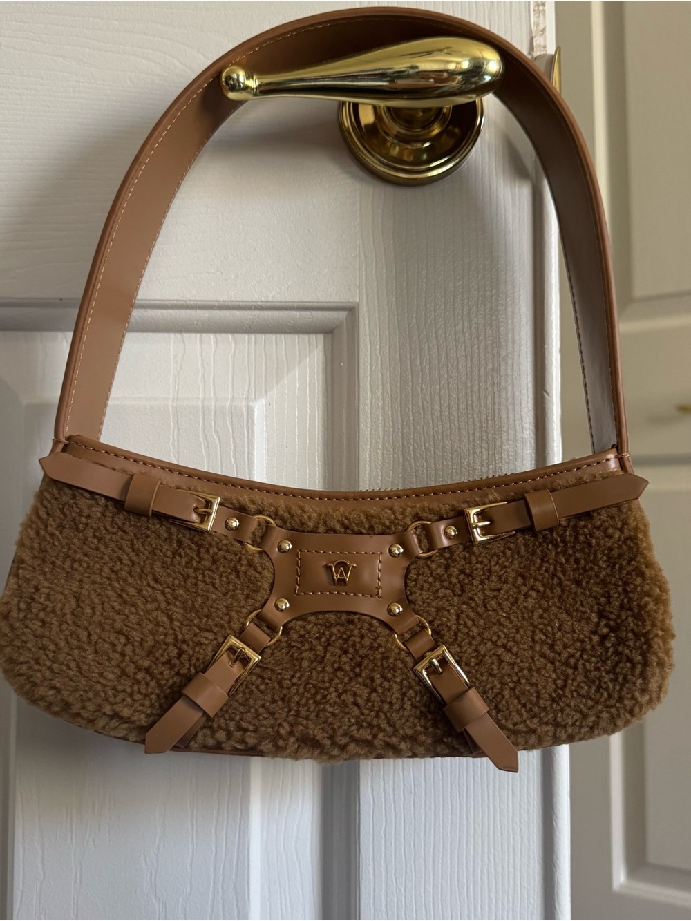 Manc Maya Teddy Sherpa Mini Shoulder Bag Chestnut Brown